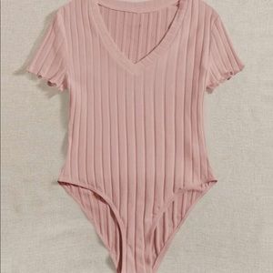 Plus size ribbed knit lettuce trim bodysuit